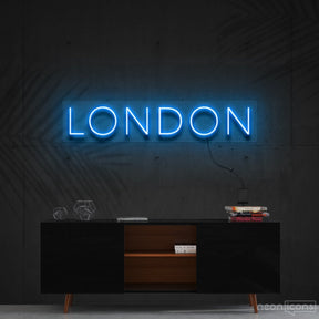 "London" Neon Sign 60cm (2ft) / Ice Blue / Cut to Shape by Neon Icons