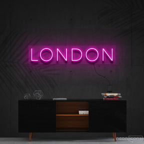 "London" Neon Sign 60cm (2ft) / Pink / Cut to Shape by Neon Icons