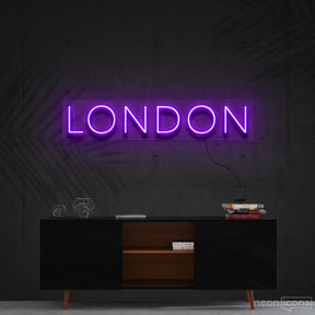 "London" Neon Sign 60cm (2ft) / Purple / Cut to Shape by Neon Icons