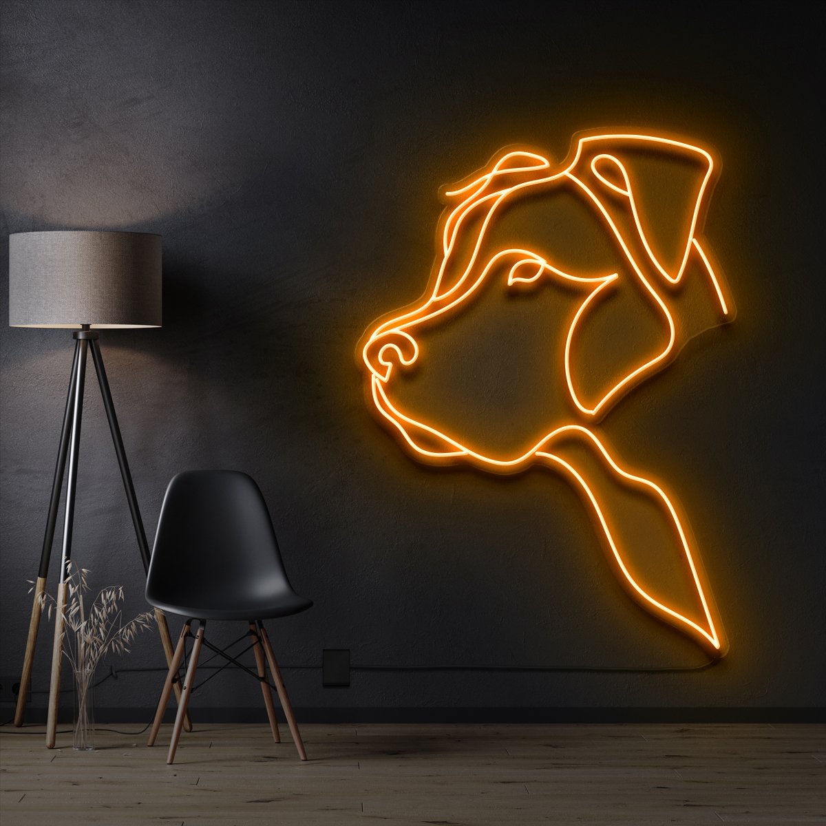 "Long Eared Pitbull" Pet Neon Sign 60cm / Orange / Cut to Shape by Neon Icons