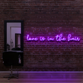 "Love Is In The Hair" Neon Sign for Hair Salons & Barbershops 90cm (3ft) / Purple / LED Neon by Neon Icons