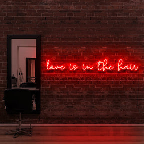 "Love Is In The Hair" Neon Sign for Hair Salons & Barbershops 90cm (3ft) / Red / LED Neon by Neon Icons