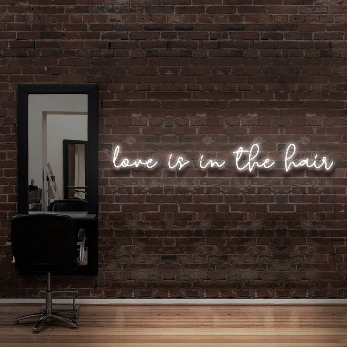 "Love Is In The Hair" Neon Sign for Hair Salons & Barbershops 90cm (3ft) / White / LED Neon by Neon Icons