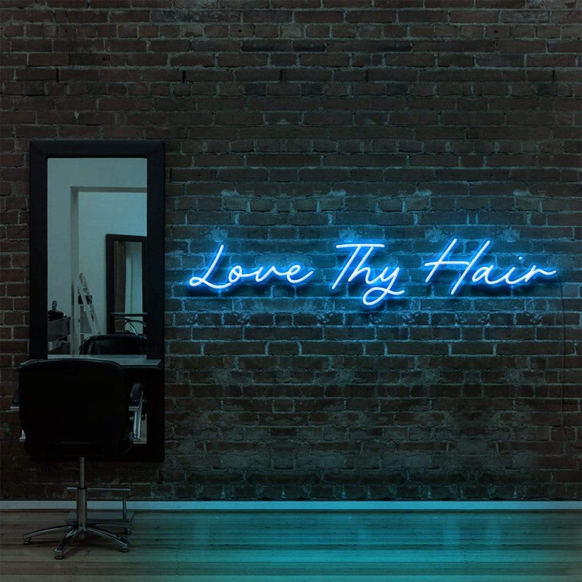 "Love Thy Hair" Neon Sign for Hair Salons & Barbershops 90cm (3ft) / Ice Blue / LED Neon by Neon Icons