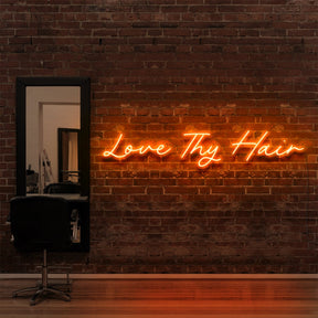 "Love Thy Hair" Neon Sign for Hair Salons & Barbershops 90cm (3ft) / Orange / LED Neon by Neon Icons