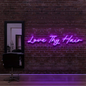 "Love Thy Hair" Neon Sign for Hair Salons & Barbershops 90cm (3ft) / Purple / LED Neon by Neon Icons