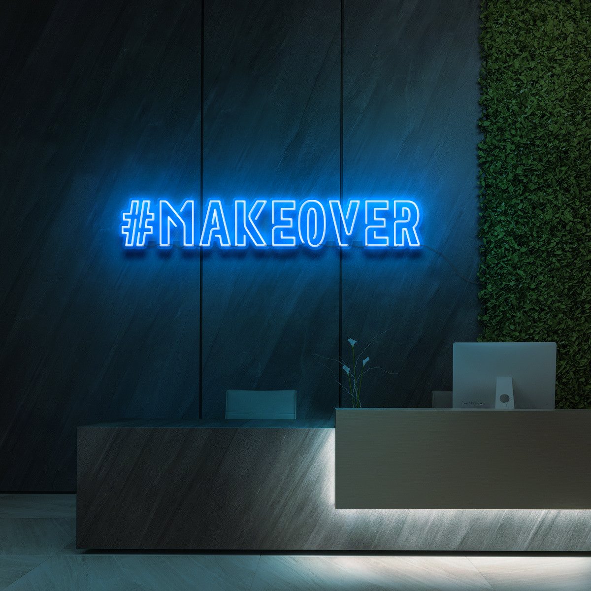 "#Makeover" Neon Sign for Beauty Salons & Cosmetic Studios 90cm (3ft) / Ice Blue / LED Neon by Neon Icons