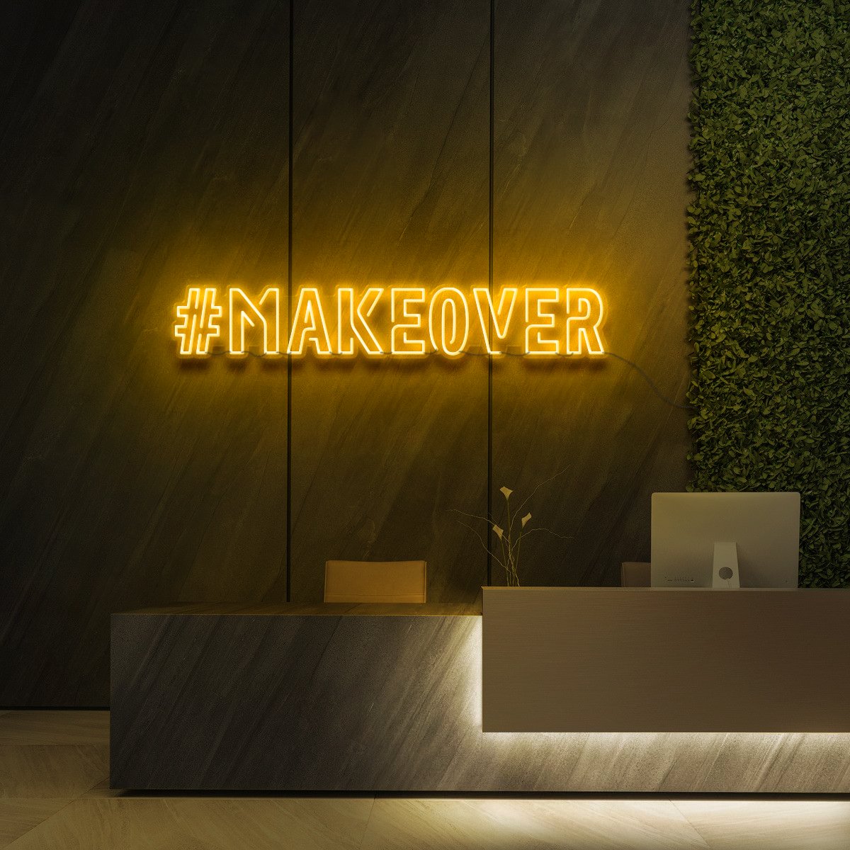 "#Makeover" Neon Sign for Beauty Salons & Cosmetic Studios 90cm (3ft) / Yellow / LED Neon 