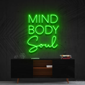 "Mind Body Soul" Neon Sign 60cm (2ft) / Green / Cut to Shape by Neon Icons