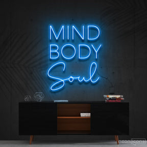 "Mind Body Soul" Neon Sign 60cm (2ft) / Ice Blue / Cut to Shape by Neon Icons