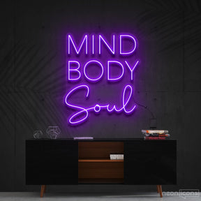 "Mind Body Soul" Neon Sign 60cm (2ft) / Purple / Cut to Shape by Neon Icons