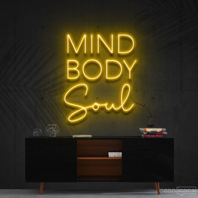 "Mind Body Soul" Neon Sign 60cm (2ft) / Yellow / Cut to Shape by Neon Icons