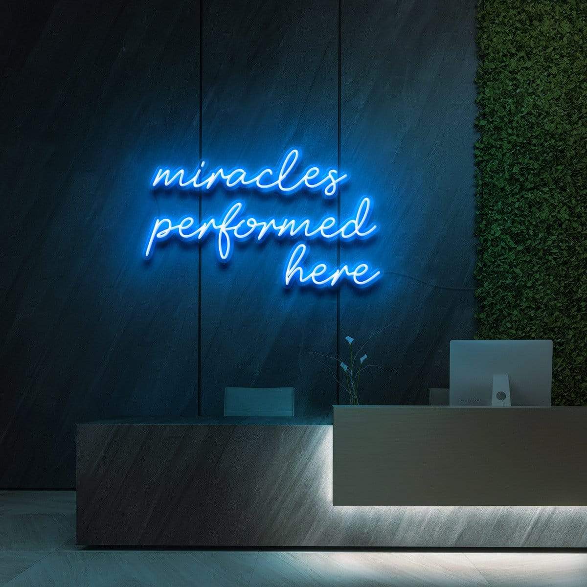 "Miracles Performed Here" Neon Sign for Beauty & Cosmetic Studios 60cm (2ft) / Ice Blue / LED Neon by Neon Icons