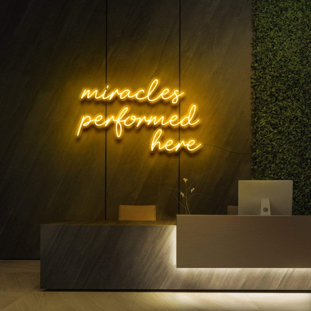 "Miracles Performed Here" Neon Sign for Beauty & Cosmetic Studios 60cm (2ft) / Yellow / LED Neon by Neon Icons