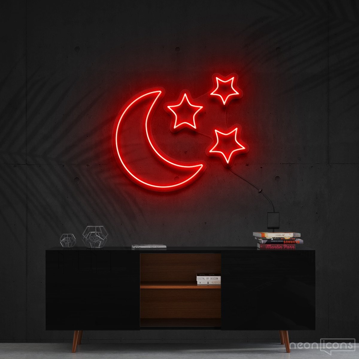 "Moongazing" Neon Sign 60cm (2ft) / Red / Cut to Shape by Neon Icons