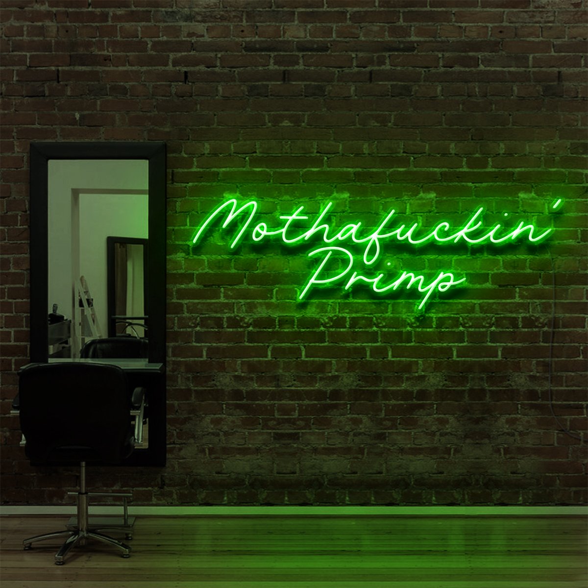 "Mothafuckin' Primp" Neon Sign for Hair Salons & Barbershops 90cm (3ft) / Green / LED Neon by Neon Icons