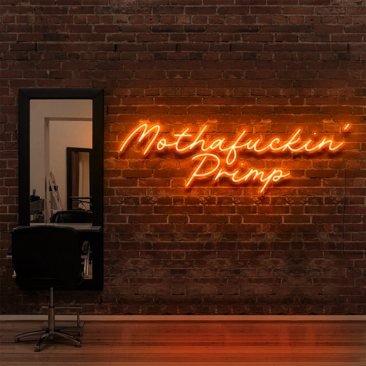 "Mothafuckin' Primp" Neon Sign for Hair Salons & Barbershops 90cm (3ft) / Orange / LED Neon by Neon Icons