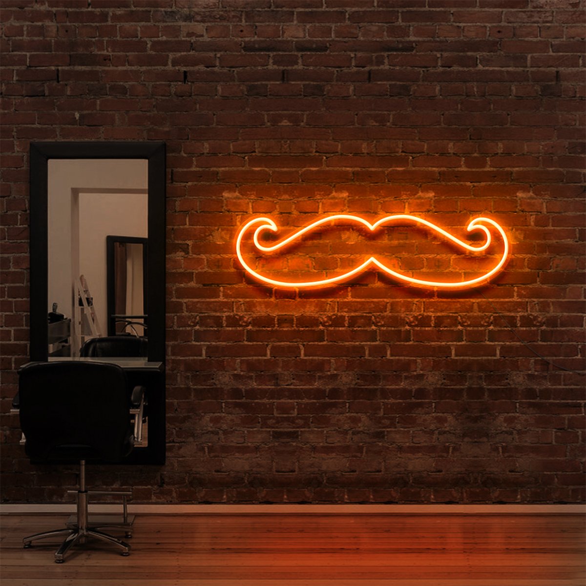 "Moustache" Neon Sign for Hair Salons & Barbershops 60cm (2ft) / Orange / LED Neon by Neon Icons