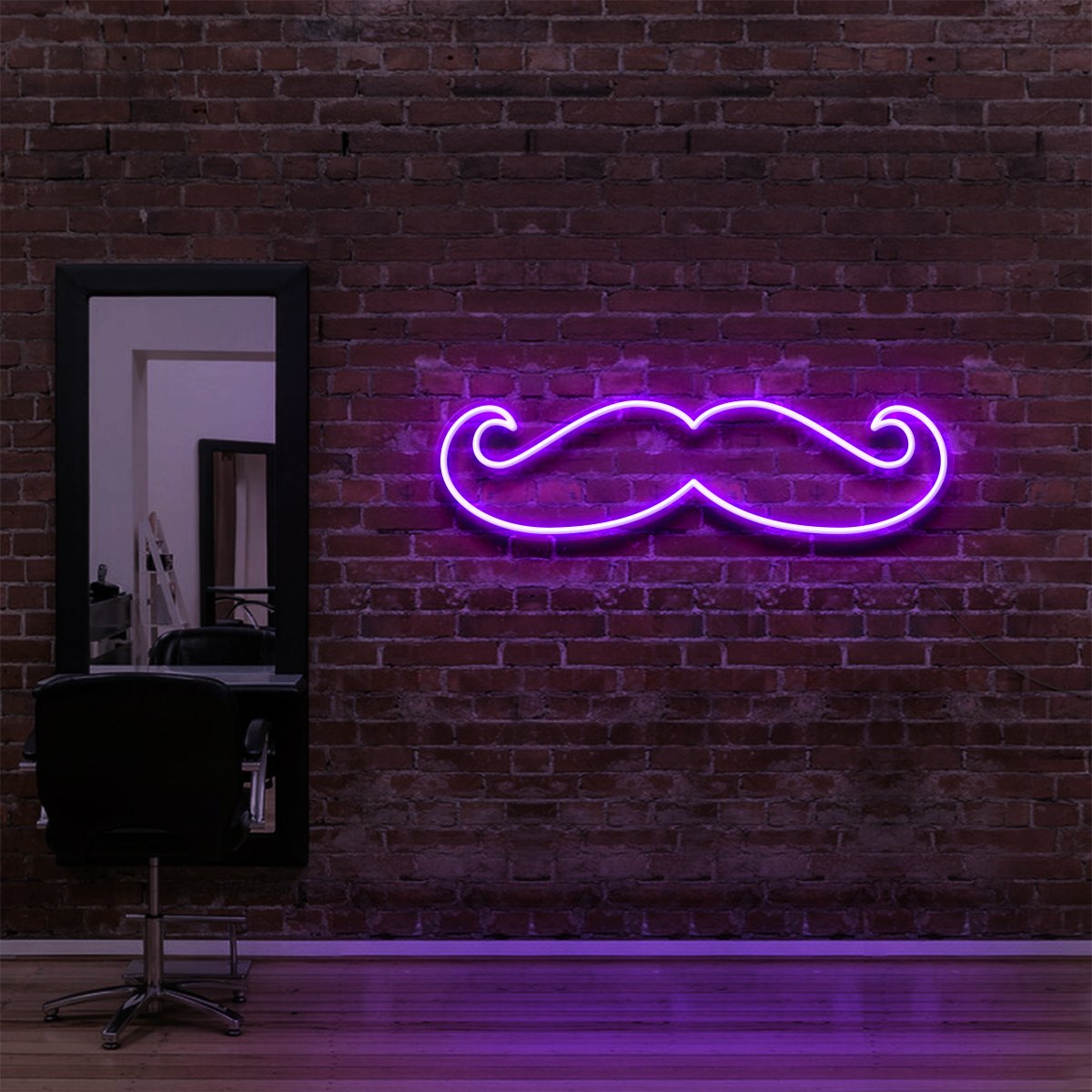 "Moustache" Neon Sign for Hair Salons & Barbershops 60cm (2ft) / Purple / LED Neon by Neon Icons