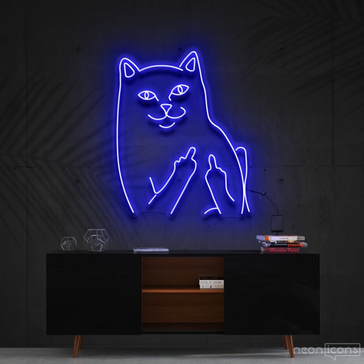 "Mr. Bad Cat" Neon Sign 60cm (2ft) / Blue / Cut to Shape by Neon Icons