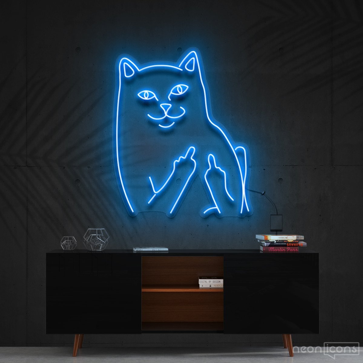 "Mr. Bad Cat" Neon Sign 60cm (2ft) / Ice Blue / Cut to Shape by Neon Icons