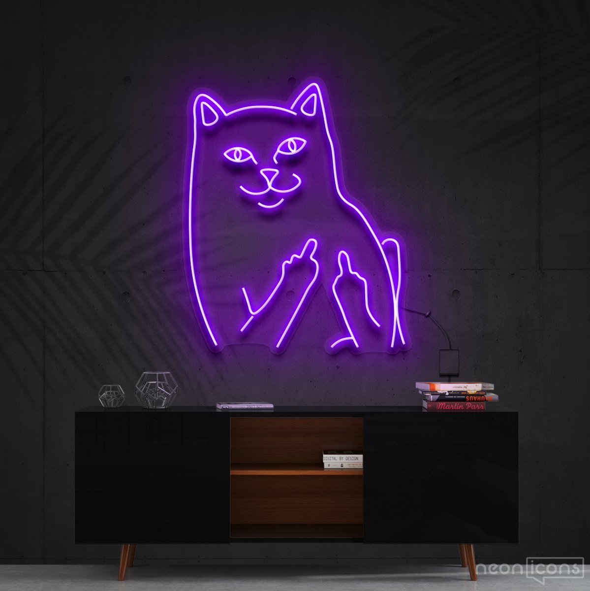 "Mr. Bad Cat" Neon Sign 60cm (2ft) / Purple / Cut to Shape by Neon Icons