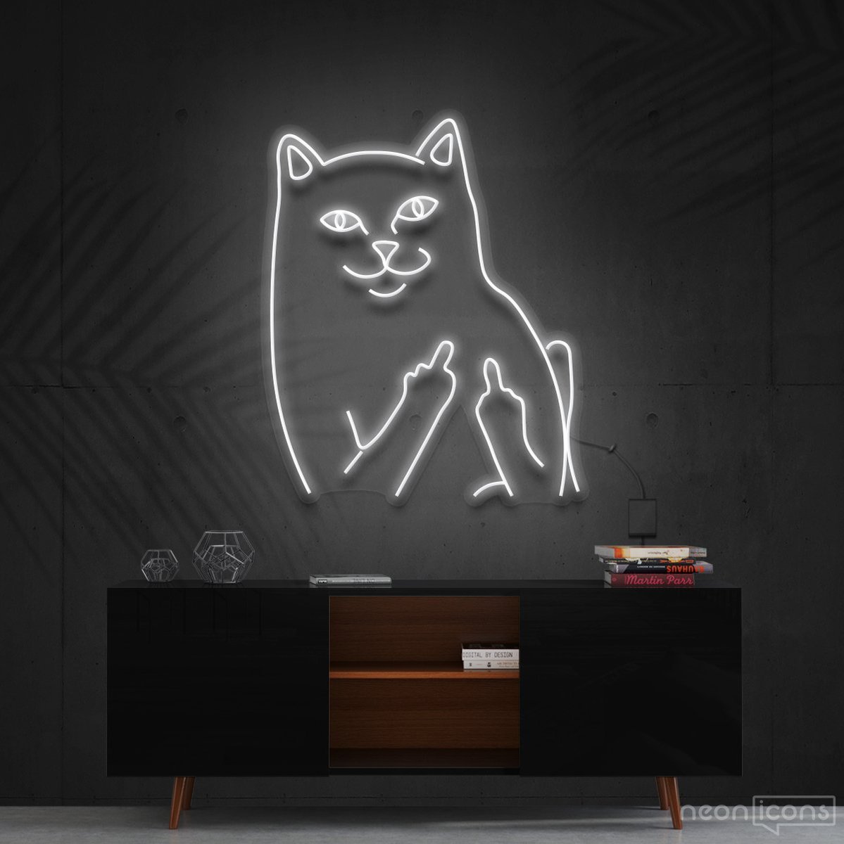 "Mr. Bad Cat" Neon Sign 60cm (2ft) / White / Cut to Shape by Neon Icons