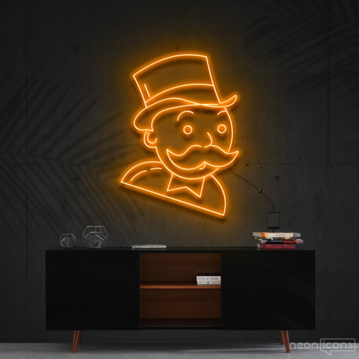 "Mr. Monopoly" Neon Sign 60cm (2ft) / Orange / Cut to Shape by Neon Icons