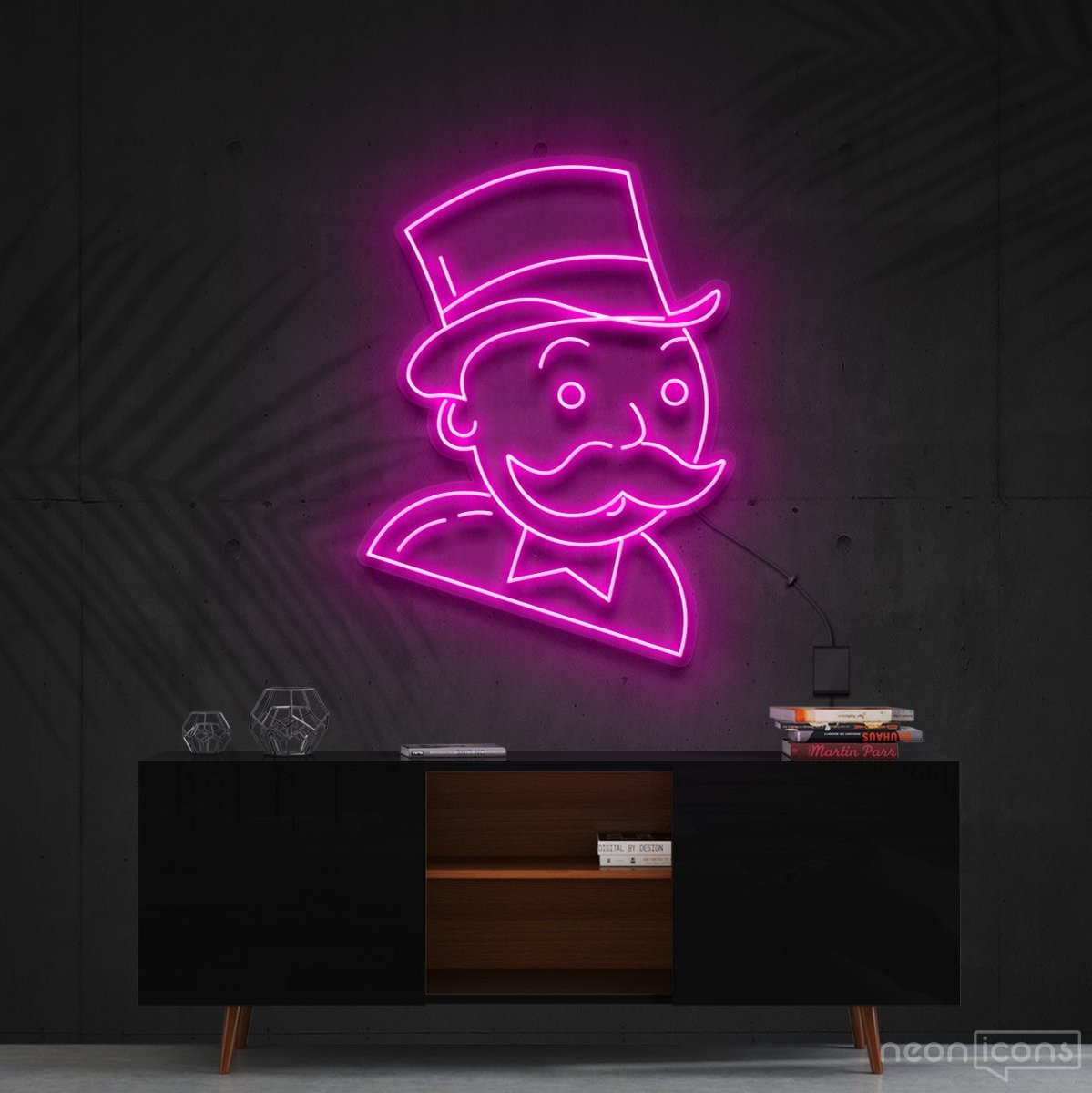 "Mr. Monopoly" Neon Sign 60cm (2ft) / Pink / Cut to Shape by Neon Icons