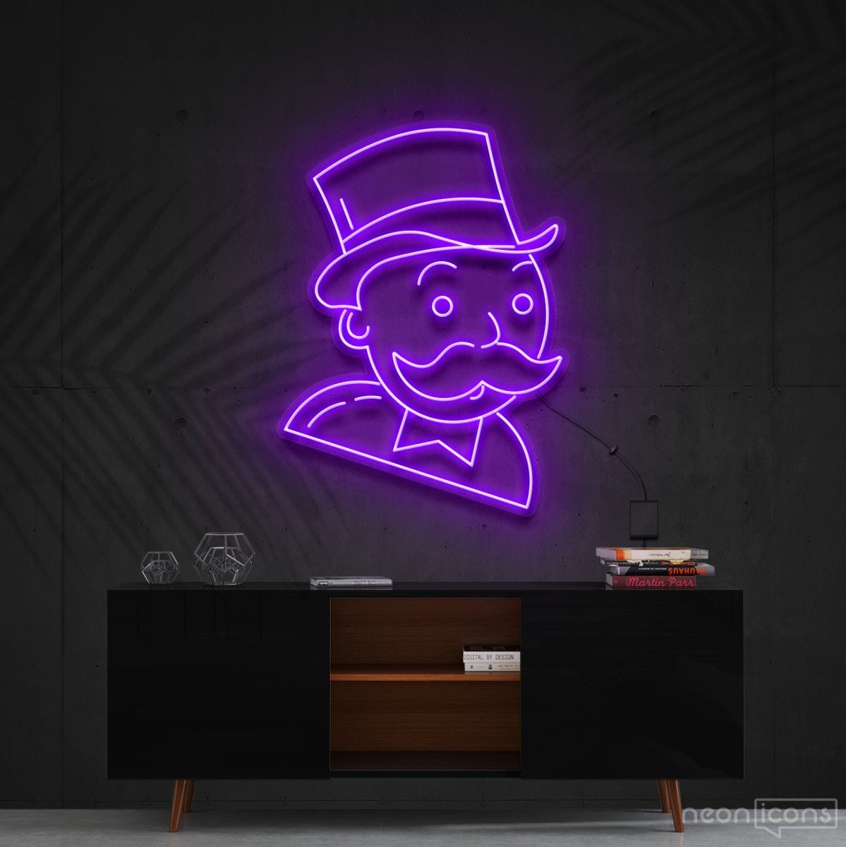 "Mr. Monopoly" Neon Sign 60cm (2ft) / Purple / Cut to Shape by Neon Icons