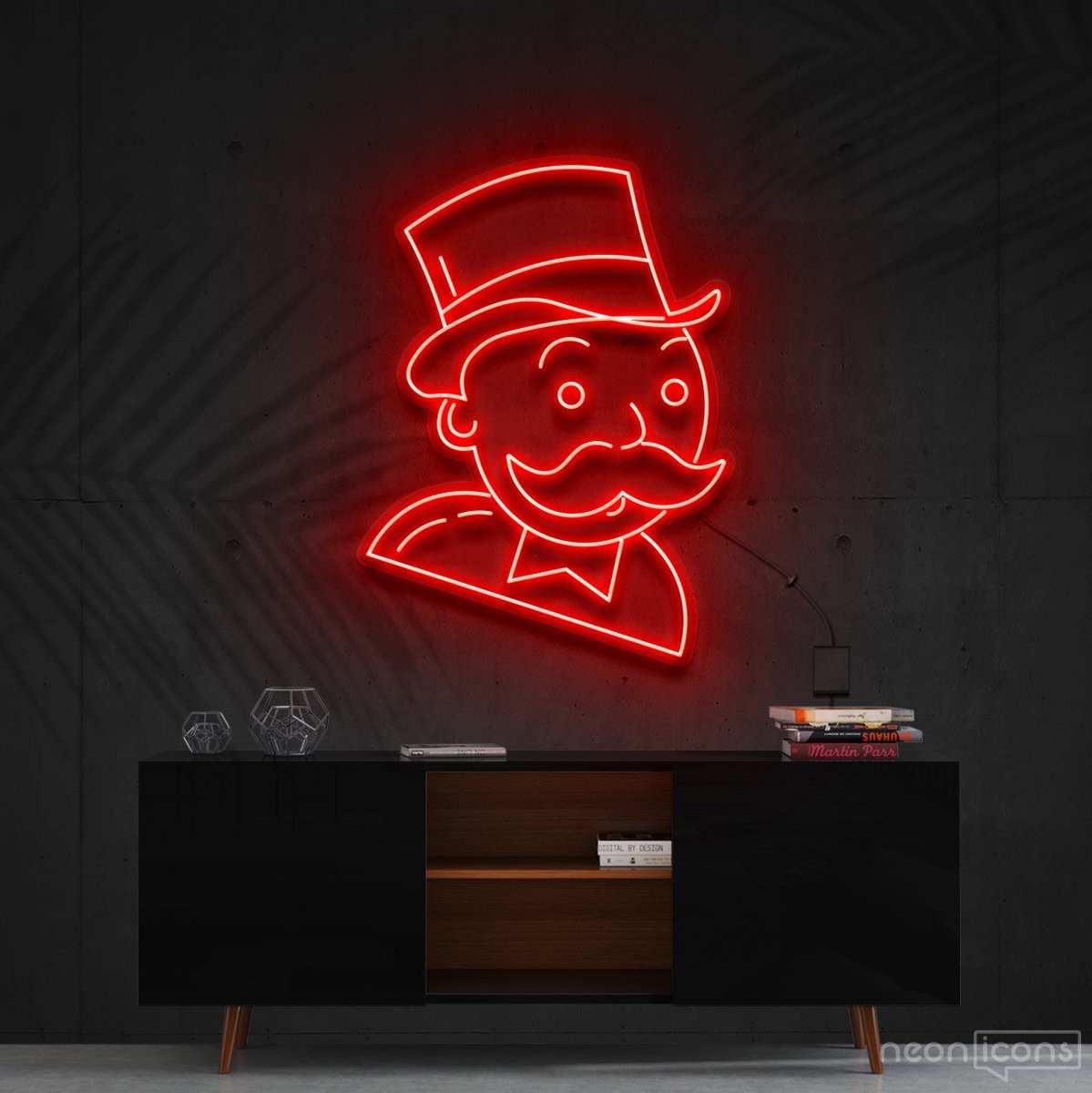 "Mr. Monopoly" Neon Sign 60cm (2ft) / Red / Cut to Shape by Neon Icons