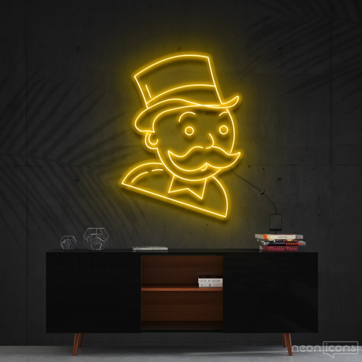 "Mr. Monopoly" Neon Sign 60cm (2ft) / Yellow / Cut to Shape by Neon Icons