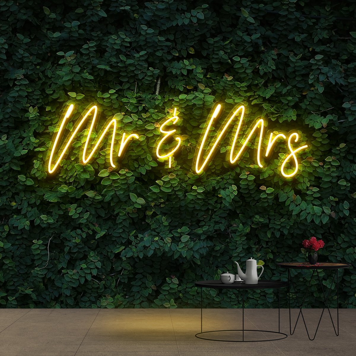 "Mr & Mrs" Neon Sign 60cm (2ft) / Yellow / Cut to Shape by Neon Icons