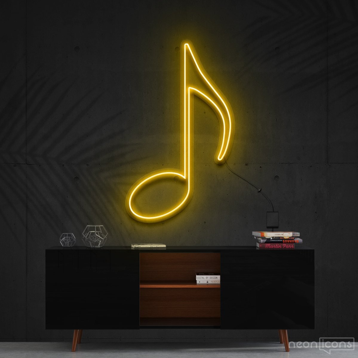 "Musical Note (Quaver)" Neon Sign 60cm (2ft) / Yellow / Cut to Shape by Neon Icons