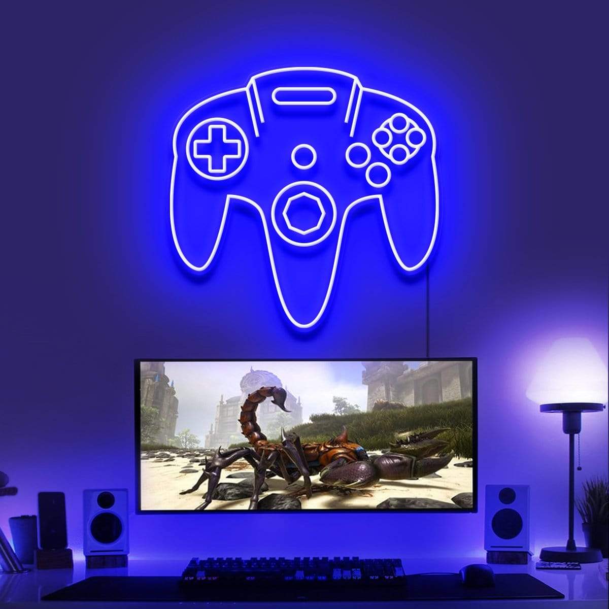 "N64 Controller" Gaming Neon Sign 60cm/2ft / Blue / LED Neon by Neon Icons