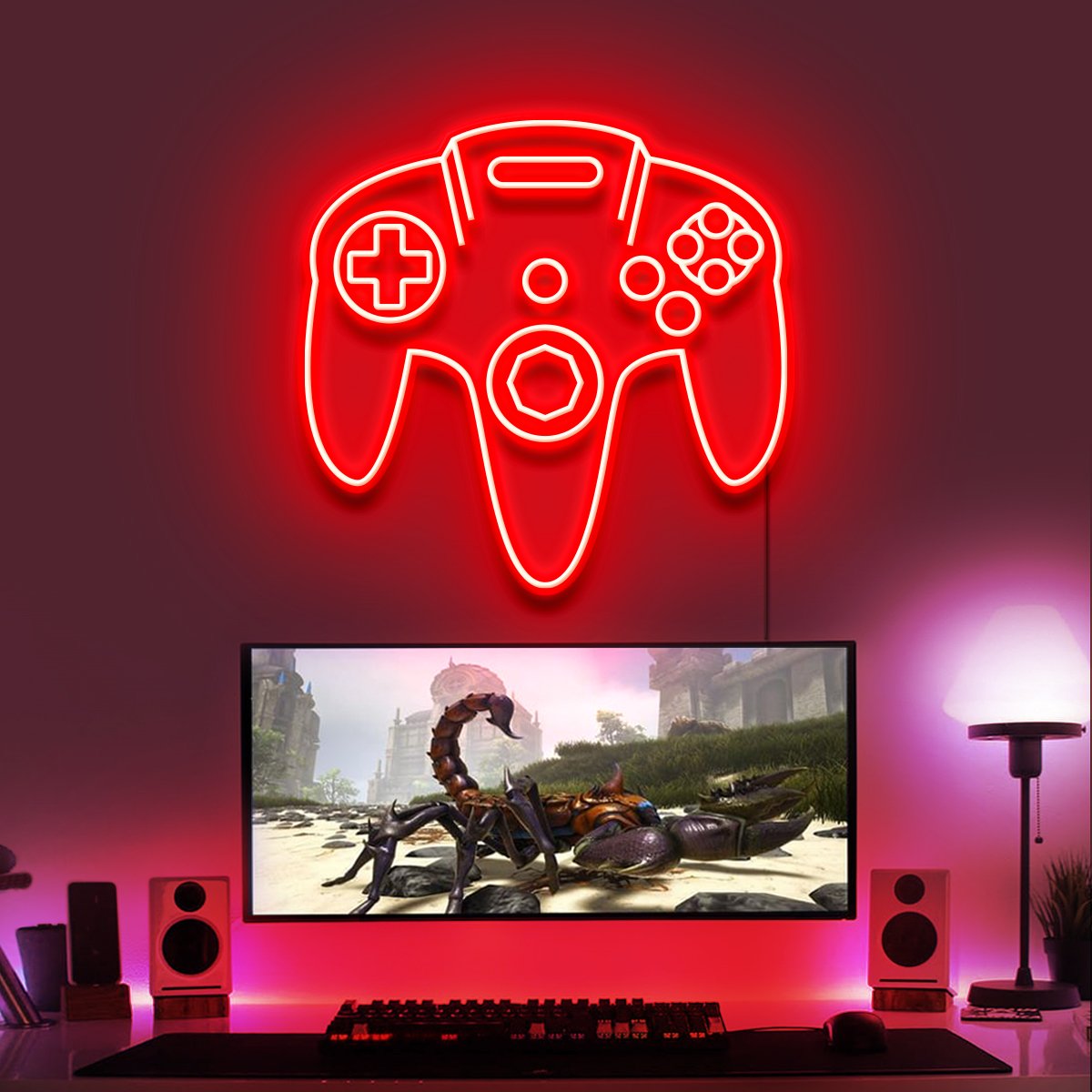 "N64 Controller" Gaming Neon Sign 60cm/2ft / Red / LED Neon by Neon Icons