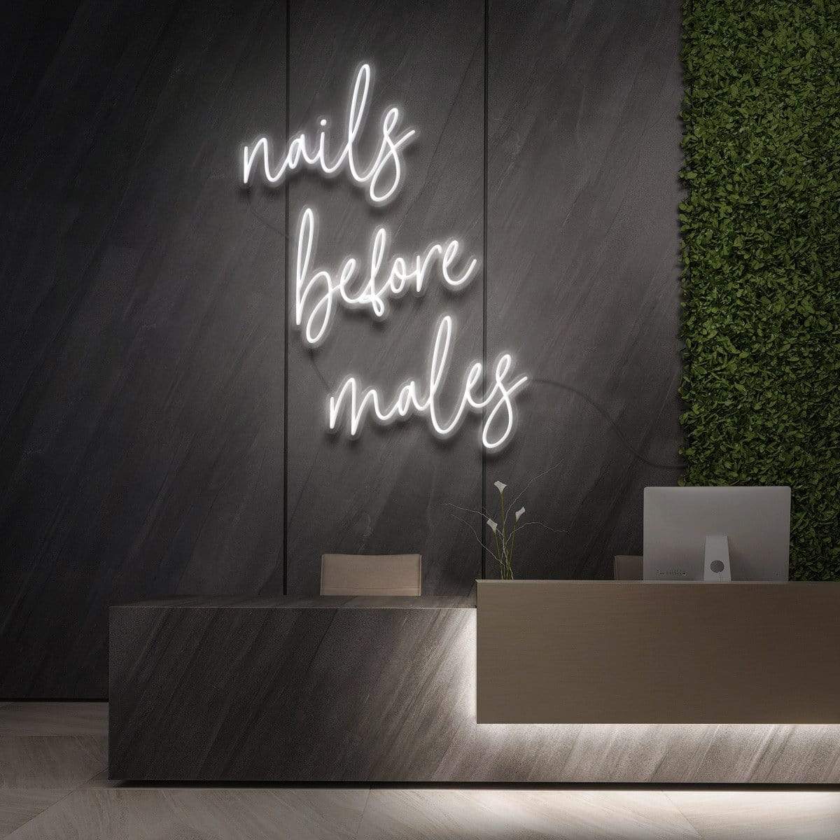 "Nails Before Males" Neon Sign for Beauty & Cosmetic Studios 60cm (2ft) / White / LED Neon by Neon Icons