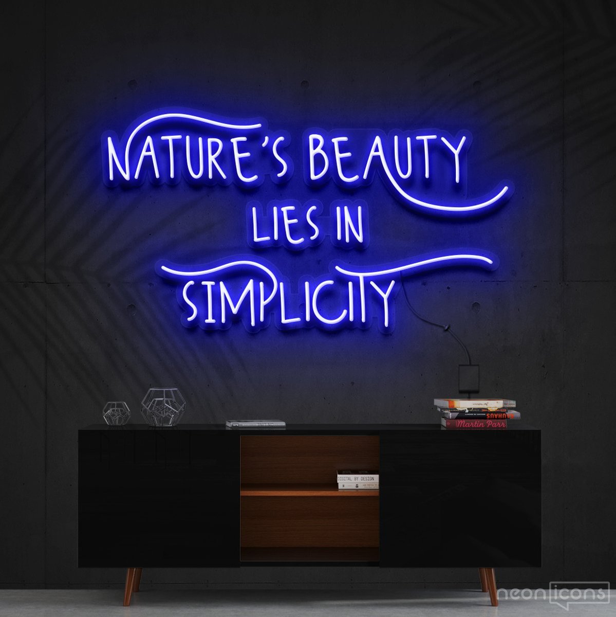 "Nature's Beauty Lies In Simplicity" Neon Sign 60cm (2ft) / Blue / Cut to Shape by Neon Icons