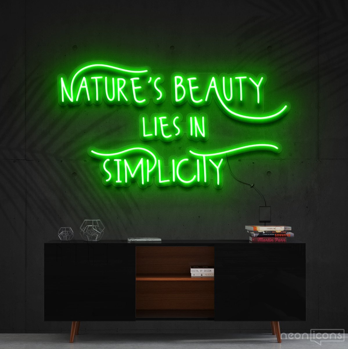 "Nature's Beauty Lies In Simplicity" Neon Sign 60cm (2ft) / Green / Cut to Shape by Neon Icons