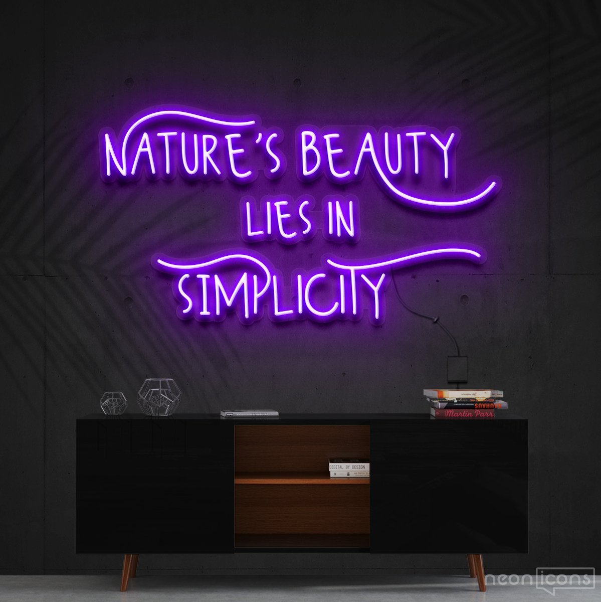 "Nature's Beauty Lies In Simplicity" Neon Sign 60cm (2ft) / Purple / Cut to Shape by Neon Icons