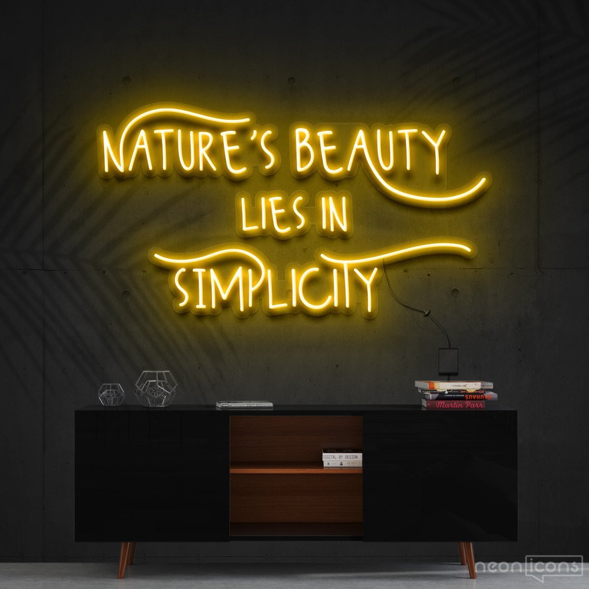 "Nature's Beauty Lies In Simplicity" Neon Sign 60cm (2ft) / Yellow / Cut to Shape by Neon Icons