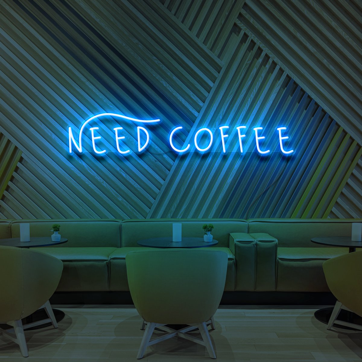 "Need Coffee" Neon Sign for Cafés 60cm (2ft) / Ice Blue / LED Neon by Neon Icons