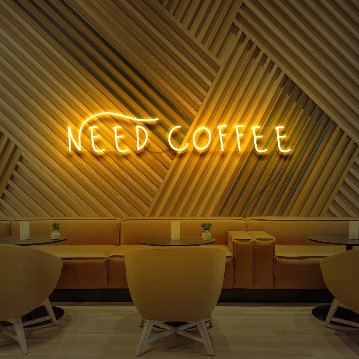 "Need Coffee" Neon Sign for Cafés 60cm (2ft) / Yellow / LED Neon by Neon Icons