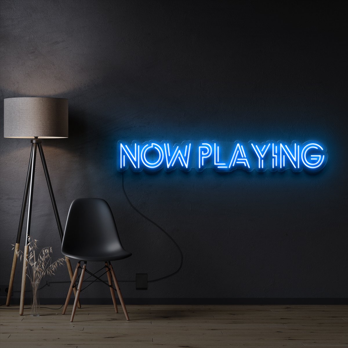 "NOW PLAYING" Custom Neon Sign 90cm x 12cm / Ice Blue / Cut to Shape by Neon Icons