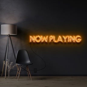 "NOW PLAYING" Custom Neon Sign 90cm x 12cm / Orange / Cut to Shape by Neon Icons