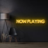 "NOW PLAYING" Custom Neon Sign 90cm x 12cm / Yellow / Cut to Shape by Neon Icons