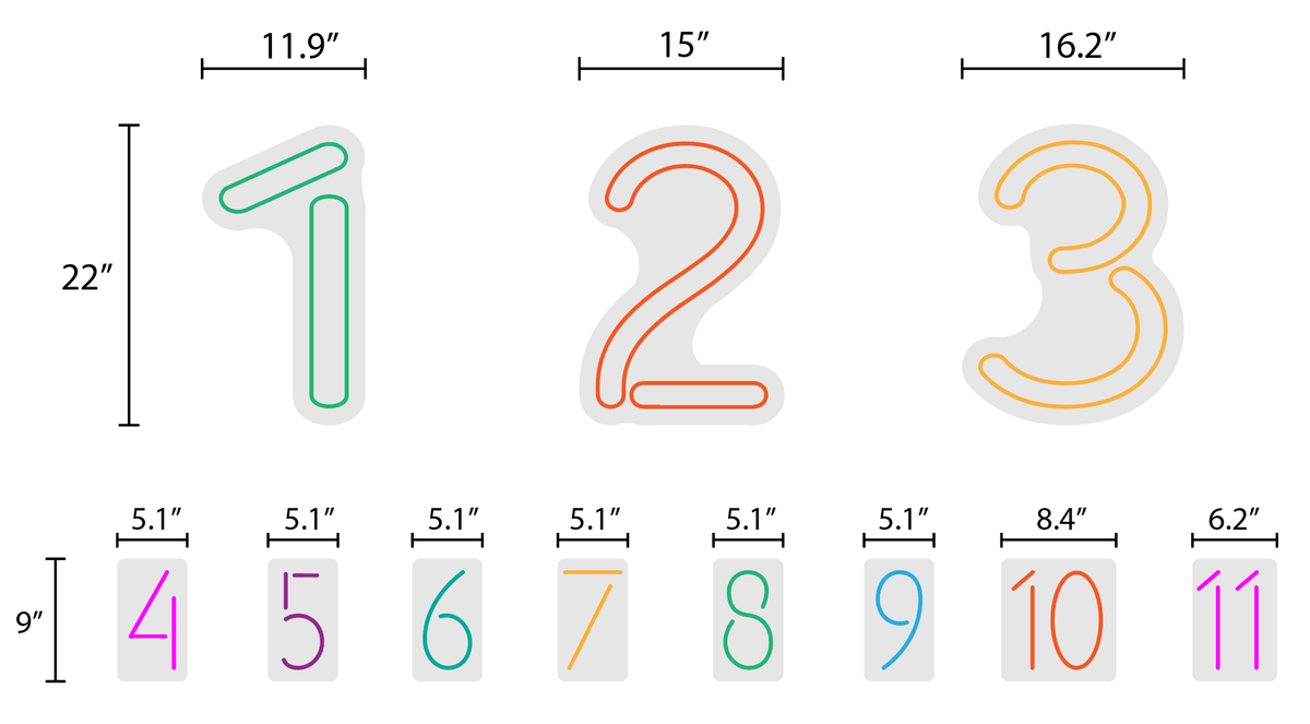 "Numbers 1-11" Custom Neon Signs