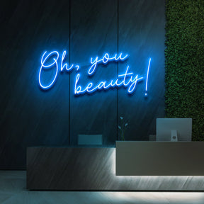 "Oh, You Beauty!" Neon Sign for Beauty Salons & Cosmetic Studios 60cm (2ft) / Ice Blue / LED Neon by Neon Icons