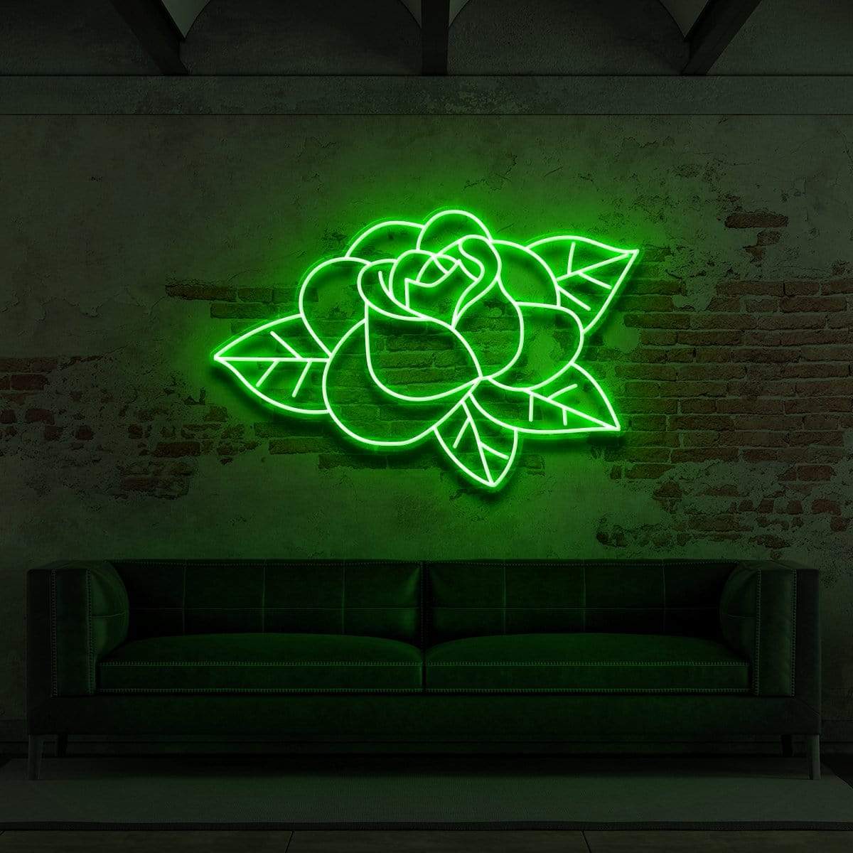 "Old School Rose" Neon Sign for Tattoo Parlours 60cm (2ft) / Green / LED Neon by Neon Icons