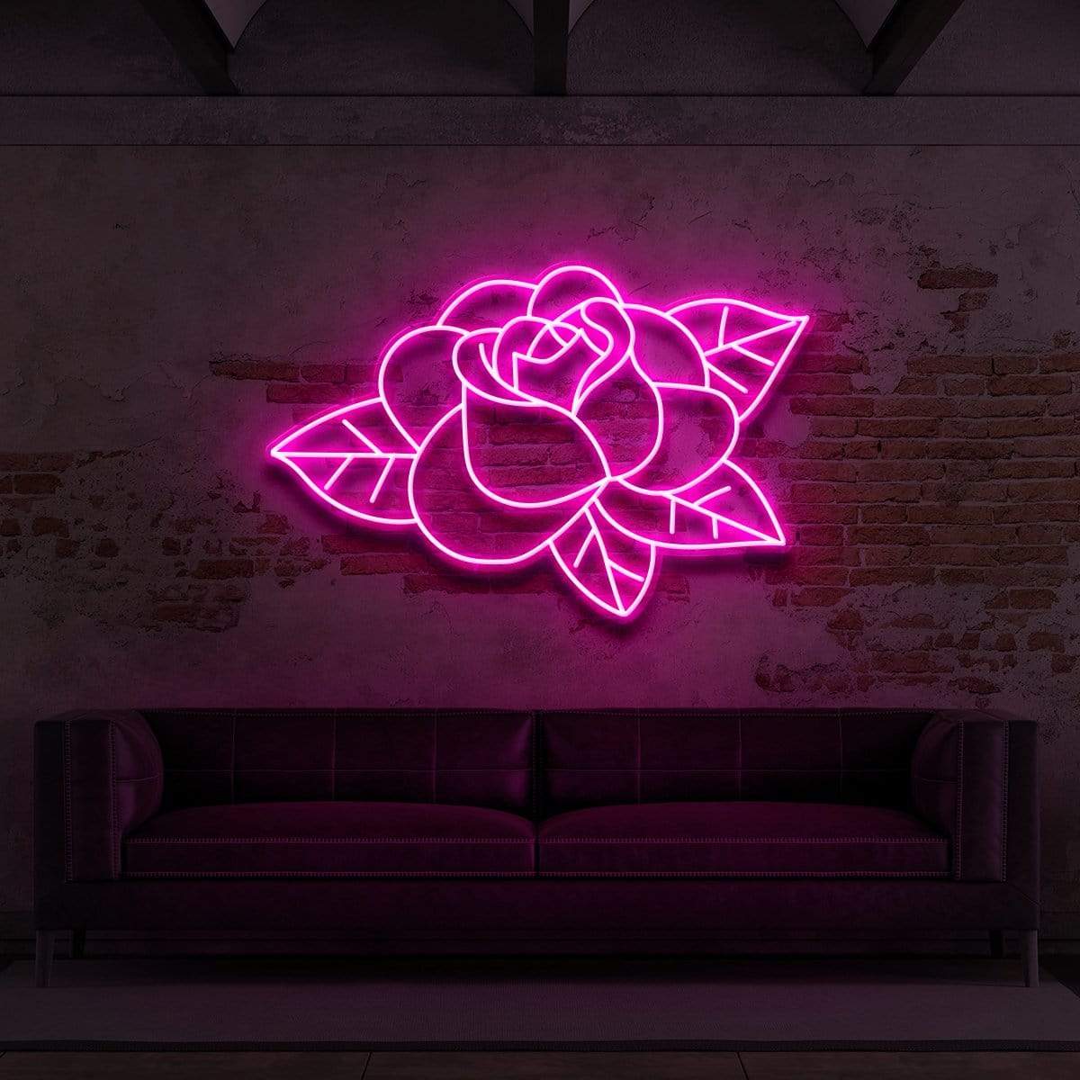 "Old School Rose" Neon Sign for Tattoo Parlours 60cm (2ft) / Pink / LED Neon by Neon Icons
